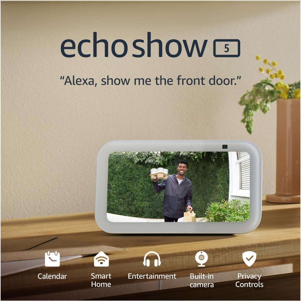 Echo Show 5 (Newest gen) I Smart display and alarm clock with clearer sound I Cloud blue and Others categories