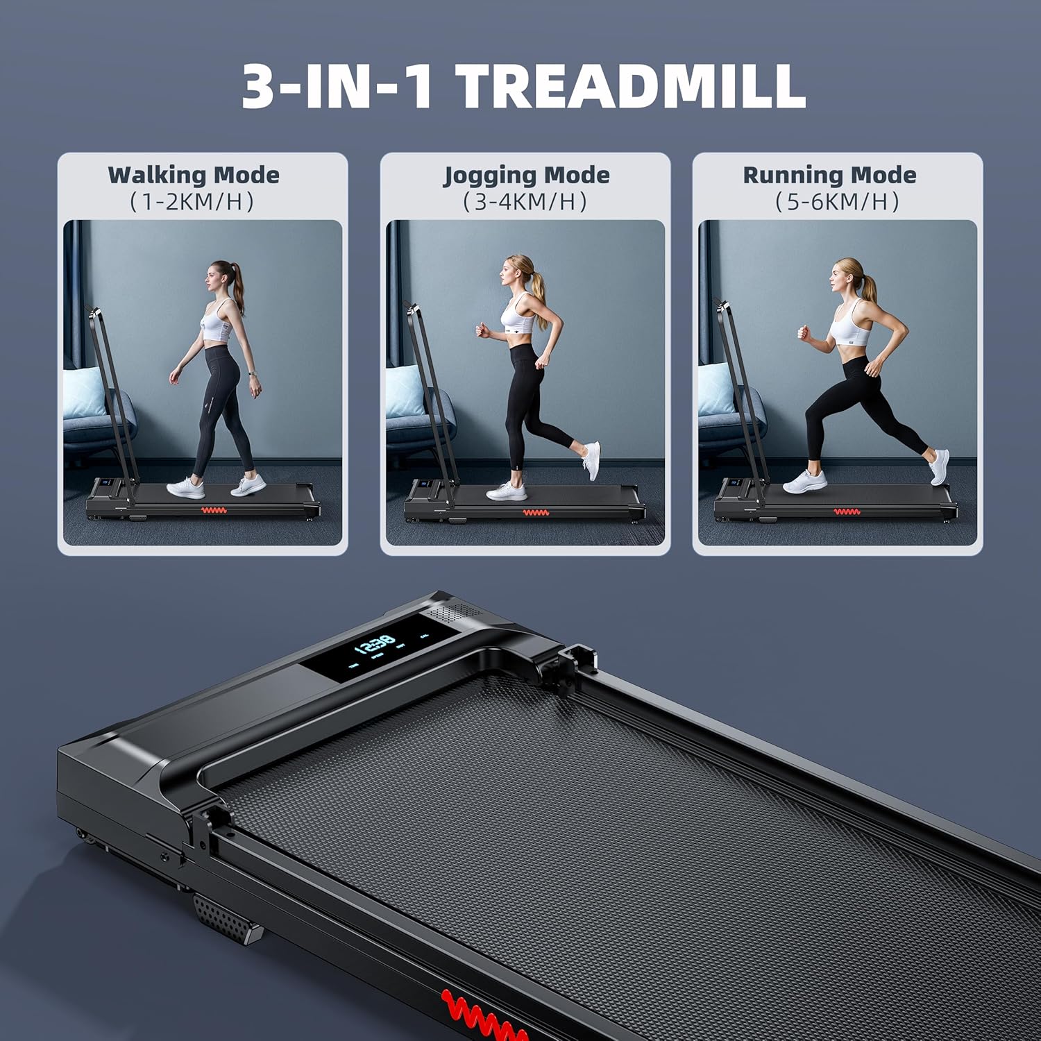 Folding Treadmill Walking Pad Foldable - Treadmills with Handle for Home Office Under Desk Running Machine Portable Compact Flat Mini Small Fold Away Motorised Slim Use Indoor and Others Categories
