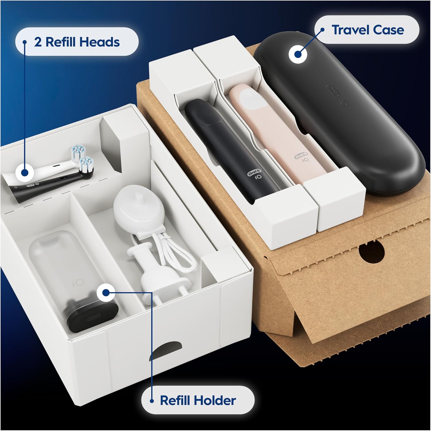 Oral-B iO2 Duo Electric Toothbrushes, 2 Gentle Care Toothbrush Heads, 1 Travel Case, 1 Travel Refill Holder, Oral B Toothbrush Adults (Night Black and Calm Pink), Designed by Braun, 2 Pin Plug and Others Categories