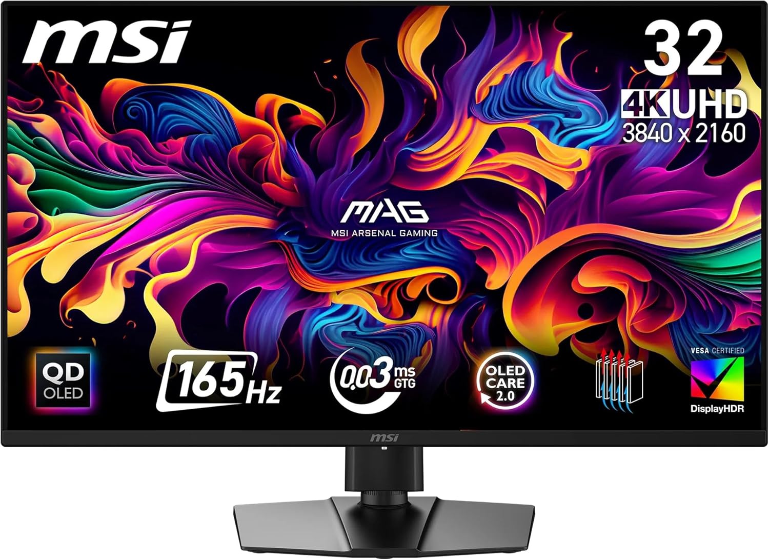 MSI MAG 322UP QD-OLED E16 32-Inch 4K UHD Gaming Monitor, 3840x2160 Quantum Dot OLED Panel, 165Hz, 0.03ms, DisplayHDR TRUE Black 400, AMD FreeSync Premium Pro, HDMI 2.1, DP 1.4a, USB C (15W PD) and Others Categories
