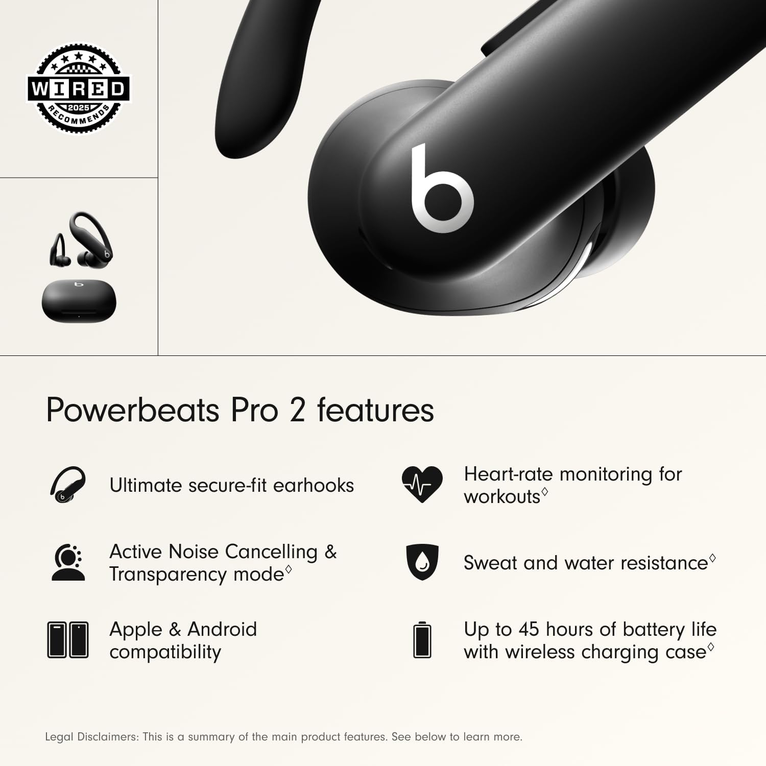 Beats Powerbeats Pro 2 Wireless Bluetooth Earbuds – Noise Cancelling, Heart-Rate Monitor, IPX4, Up to 45 Hours Battery & Wireless Charging Case, works with Apple & Android - Jet Black and Others Categories
