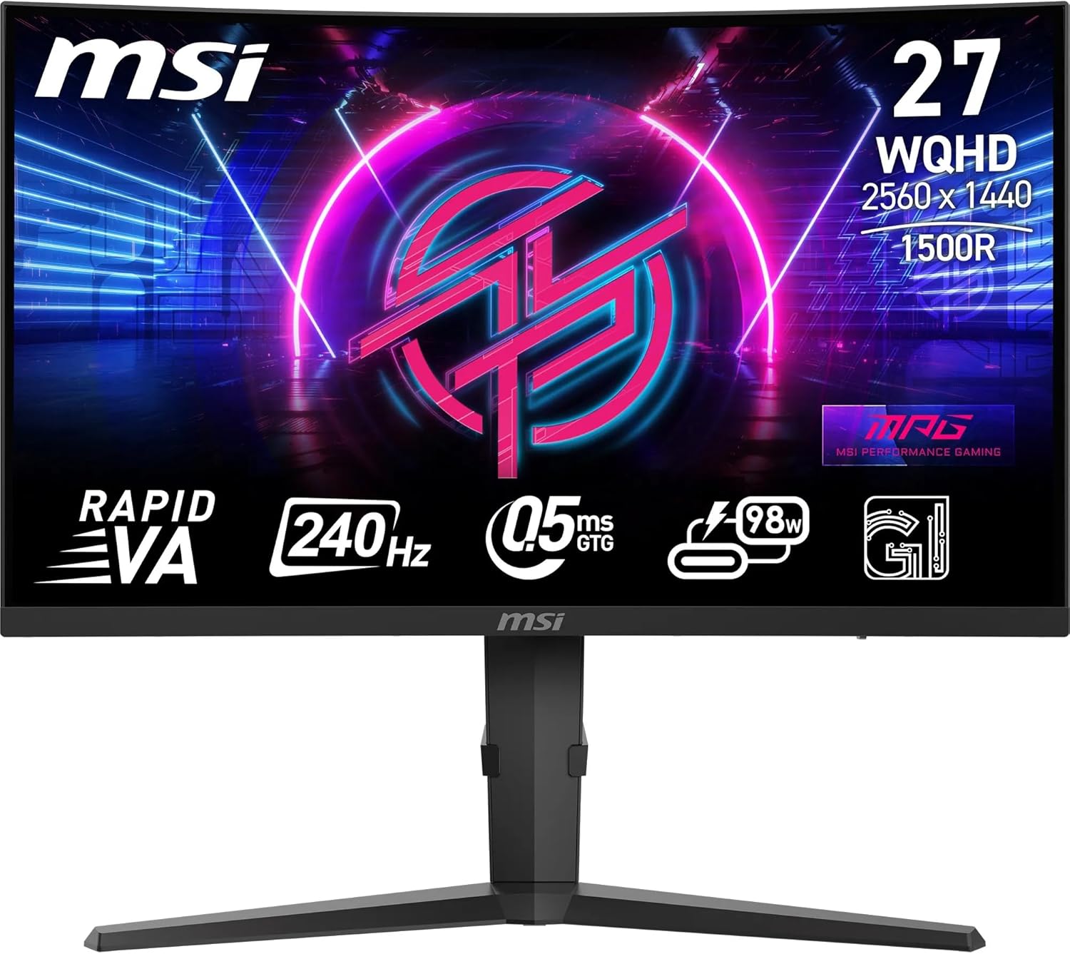 WQHD Curved Gaming Monitor - 1500R 2560 x 1440 Rapid VA Panel, 240 Hz - 05ms (GtG, Min), Adaptive Sync - DP 14a, HDMI 20b CEC and Others Categories