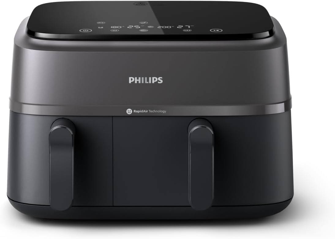 Philips Airfryer 3000 Series Dual Basket - 2 Drawer Air Fryer, 3L + 6L Capacity, RapidAir Plus Technology, 13 Ways to Cook, 90% Less Fat, Easy to Clean, Digital Touchscreen, Energy Saving (NA350/00) and Others Categories